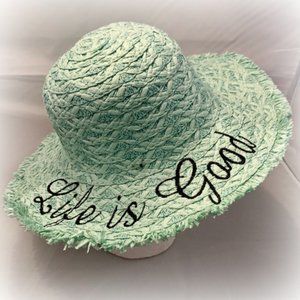 Mint Green "Life is Good" Straw Beach Sun Hat